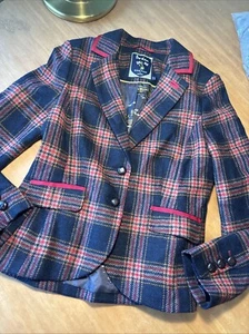 95 Boden British Tweed by Moon Wool Blazer Plaid Navy Blue Red US 8 - Picture 1 of 9