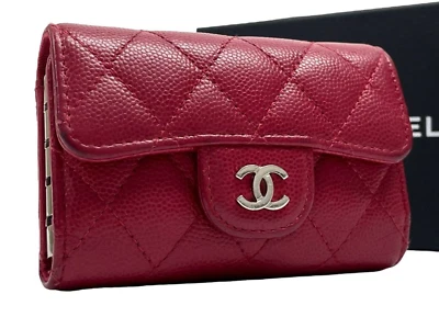 CHANEL RED CAVIAR SKIN 4-RING KEY CASE SILVER HARDWARE - Image 1 of 4