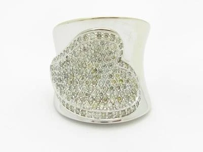 14k Bianco Oro e Diamanti a Pavé Astratto Cuore Design Largo Fedina Misura 7 - Immagine 1 di 4