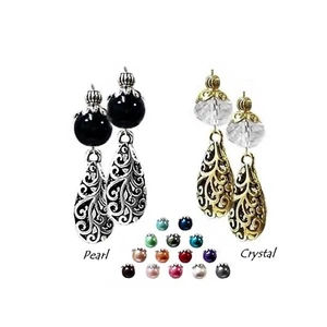 Earrings elegant filigree teardrop, choose pearl or crystal, color and fittings - Picture 1 of 20
