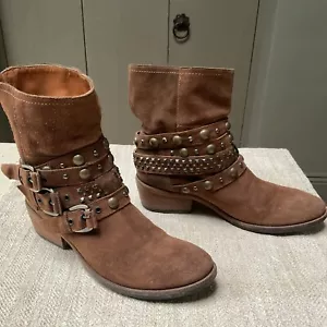 RUSSELL & BROMLEY ROCKAFELLA Studded Brown Ginger Suede Biker Boots UK 5 EU 38 - Picture 1 of 17