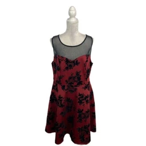 Trixxi Flocked Floral Skater Dress Sleeveless Mesh Yoke Sweetheart Neck Side Zip - Picture 1 of 9