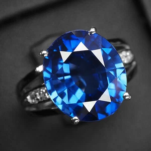 Luminous Royal Blue Sapphire 9.70Ct 925 Sterling Silver Handmade Rings Size 5.75 - Picture 1 of 8