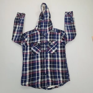Boston Traders Jacket Womens Small Black Purple Sherpa Lined Flannel Hooded - Picture 1 of 7