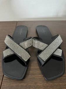 Sandali bassi neri glitterati Nicole Miller taglia 8 slip-on slides glamour glitzy - Foto 1 di 6
