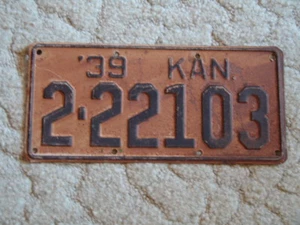 Etiqueta/placa antigua de licencia de Kansas 1939 #2-22103 - Imagen 1 de 2