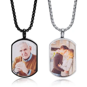 Men's Personalized DIY Photo Picture Free Custom Dog Tag Pendant Urn Necklace - Picture 1 of 14