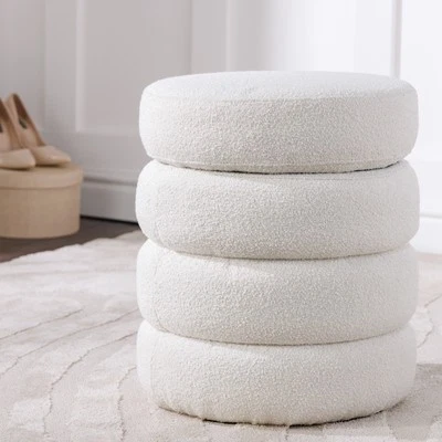 Runder Hocker VOGUE 50cm creme weiß Bouclé Polsterhocker mit Stauraum Sitzhocker - Bild 1 von 4