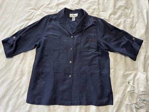 Erin London Linen Blend Button Down Shirt - M - Picture 1 of 6