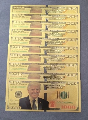 70  ( All 70 ) Donald Trump $1,000 Gold Foil Novelty Notes - Image 1 of 2