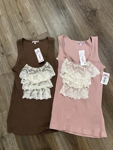 Hot Y2K ruffled 6 degrees tight tank top bundle of 2 size Large  - Picture 1 of 14