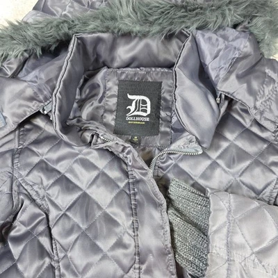 Кукольный домик верхняя одежда женщин выстеганный пуховик Куртка Пальто с капюшоном серый размер M - Изображение 1 из 4