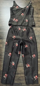 DANA BUCHMAN Conjunto Vintage 2 Piezas 100% SEDA Top Pantalón Corto Floral Bordado Talla 4 - Imagen 1 de 9
