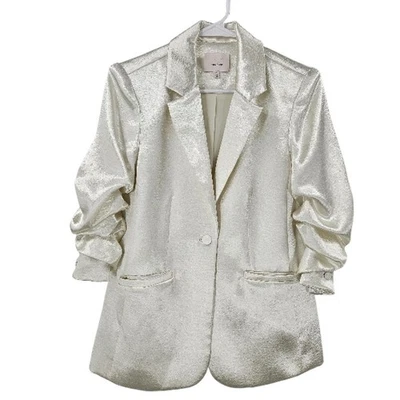 Cinq a Sept Champagne Blazer Cream Satin Pocket Ruched Long Sleeve Size 0 - Image 1 of 4