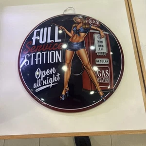 15 Inch Metal Dome Sign Full Service Station Open All Night Vintage Sign New￼ - Picture 1 of 3