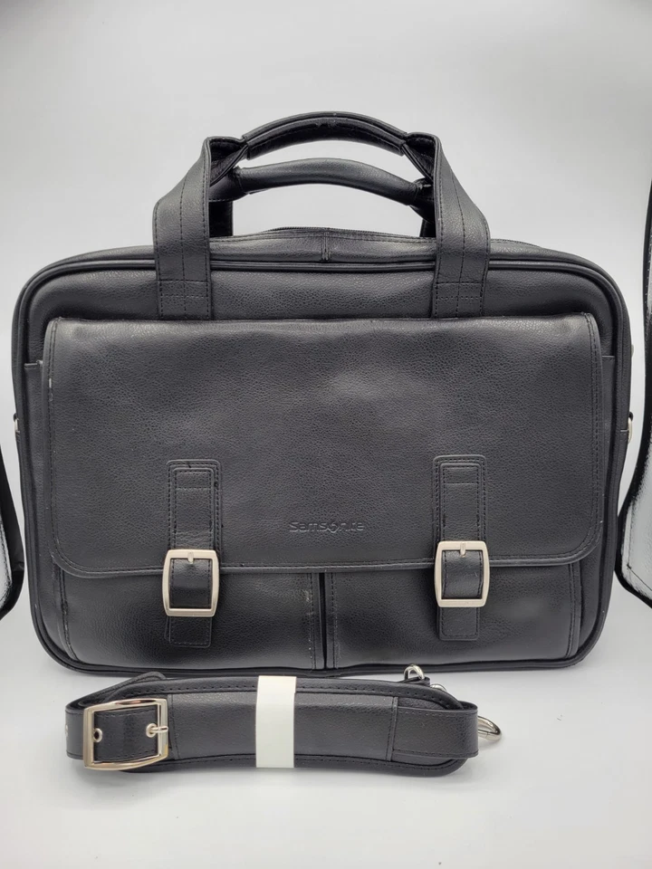 Samsonite Clásico Cuero Toploader Laptop Negro Maletín Bolso con Correa para el Hombro Foto 1 de 4