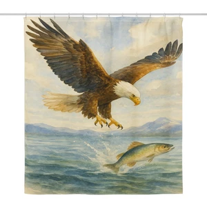 Weißkopfseeadler & Fisch Duschvorhang - Wildtiere Natur Szene Badezimmer Dekor 71x74 - Bild 1 von 8