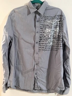 Рубашка MMA Elite в полоску с графическим принтом спереди и сзади на пуговицах серая размер XL - Изображение 1 из 4