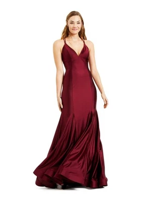 BLONDIE NITES Womens Maroon Spaghetti Strap Full-Length Mermaid Dress 11 - Image 1 of 4