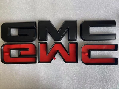 2019-25 GMC Sierra 1500 2500HD 3500HD Front Grille Rear Emblem OVERLAY Cover BLK - Image 1 of 4