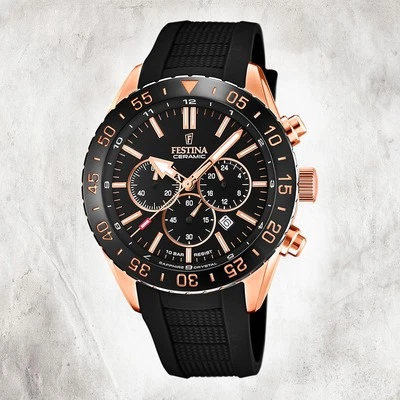 Festina Silikon Herren Uhr F20516/2 Armband-Uhr schwarz Keramik UF20516/2 - Bild 1 von 4