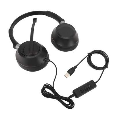 Cuffie Telefono Con Microfono Cancellazione Rumore Cavo Doppio Orecchio Call Center - Immagine 1 di 4