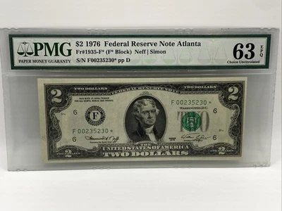 1976 $2 Two Dollar- FRN-Atlanta-⭐STAR note⭐-(F* Block) PMG 63 EPQ - Image 1 of 3