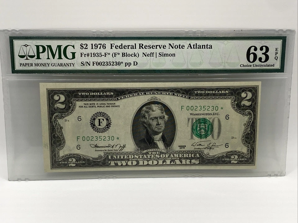 1976 $2 Two Dollar- FRN-Atlanta-⭐STAR note⭐-(F* Block) PMG 63 EPQ - Image 1 of 3