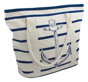 Bolsa De Playa / Bolsa De Mano Con Motivo De Ancla Bolsa De Algodón 37 X 39 Cm - Imagen 1 de 2