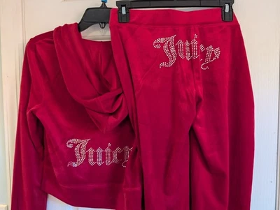 JUICY COUTURE Velour OG Bling Chándal Sudadera con Capucha Pantalón Conjunto Rojo Coco ❤️ Pequeño XMas Foto 1 de 4