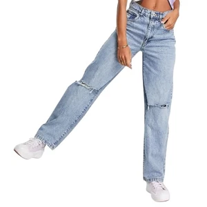 Pantalones de mezclilla sueltos de algodón lavado ligero desgastados 100 % algodón talla 6 #275 - Imagen 1 de 10