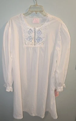 Camisón blanco SEARS con apliques de satén azul bordado talla 3X nuevo con etiquetas Foto 1 de 4