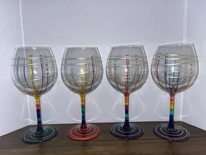 Mindy Sand Art Glass Wine Glasses Hand Painted Qty 4 ~ Signed - Picture 1 of 9