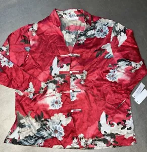 Natori Bluse Pyjama Oberteil asiatisch Blumen Band Kragen rot XL Neu mit Etikett - Bild 1 von 4