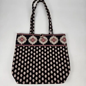 Vera Bradley Black Red Paisley Quilted Shoulder Tote Bag - Picture 1 of 7