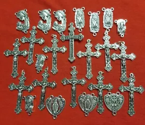 24 pc Rosary Crucifixes 12 crosses & 12 Centers rosaries part silver PLATED - Picture 1 of 12