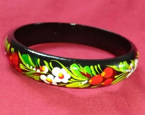 Armreif schwarz schmal / Armband aus Holz, handbemaltes Unikat Ukraine - Bild 1 von 6