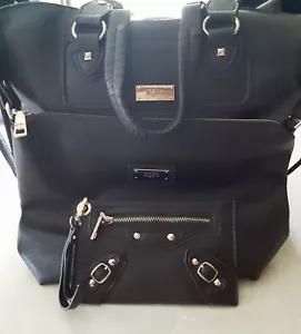 BCBG Paris Espresso Pebbled Faux Leather Shoulder Tote Handbag/weekender w acces - Picture 1 of 7