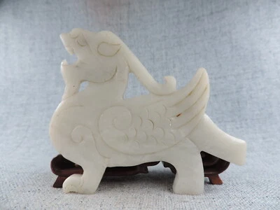 中国古董 Hetian Jade 手动雕塑镂空幸运吊坠 — 第 1/4 张图片