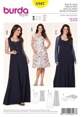 BURDA 6947 DRESS & JACKET MISSES' PLUS Sewing Pattern Size 18 - 34 Skill: EASY - Image 1 of 4