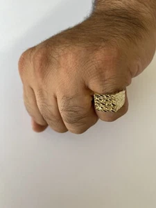10k Solid Y/Gold NUGGET Design Handmade Man's Ring--D:12 mm x 14 mm--4.2 Gr - Picture 1 of 12