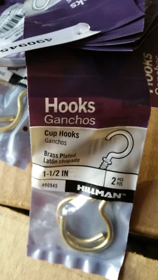 NEW (20-Pk) Hillman Cup Hook Brass Plated Steel 1-1/2" 490945 - Image 1 of 3