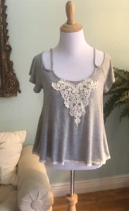 Women’s Cold Shoulder Trapeze Top T-shirt Blouse Heather Gray Small - Picture 1 of 4