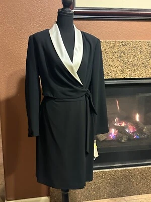 NWTJONES NEW YORK Black Tuxedo Wrap-Around Long Sleeve Dress w/Ivory Lapel Sz 10 - Image 1 of 4
