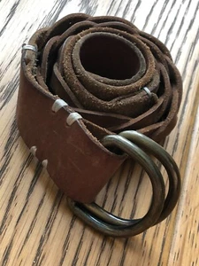 VINTAGE DOUBLE D RING GENUINE BROWN LEATHER BRASS TRI-WOVEN WOMEN'S BELT MEDIUM - Picture 1 of 15