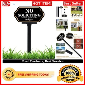Stylish No Soliciting Outdoor Sign - 5x10 Inch Aluminum Yard Sign with Stake - Picture 1 of 9