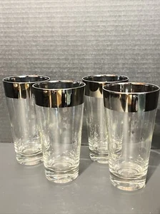 4-Queen's Lustreware 12oz Highball Glasses Platinum Band Tapered Base 5 5/8” H - Picture 1 of 5