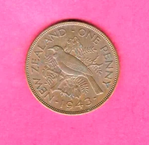 NEW ZEALAND KM13 1943 UNCIRCULATED-UNC OLD WWII ERA LARGE PENNY BIRD COIN - Picture 1 of 1