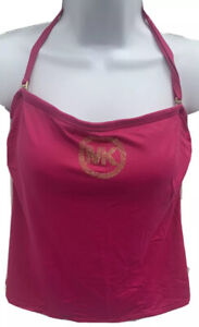 Michael Kors Tankini Top Swimsuit Size Medium Pink Logo Padded Shelf Bra