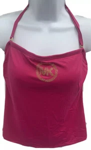 Michael Kors Tankini Top Swimsuit Size Medium Pink Logo Padded Shelf Bra - Picture 1 of 5